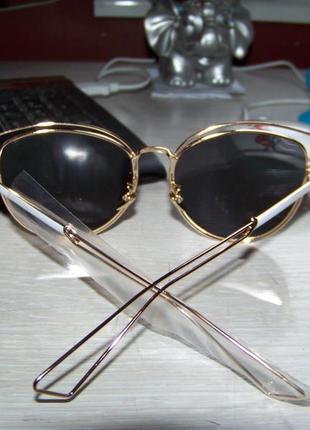 Солнцезащитные очки "кошачий глаз" с металлическими бровями золотое зеркало антирефлекс5 фото
