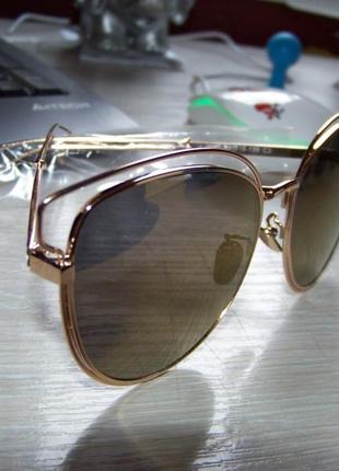 Сонцезахисні окуляри "котяче око" з металевими бровами золоте дзеркало антирефлекс2 фото