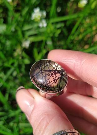 Кольцо. кварц волосатик ( рутиловый кварц)