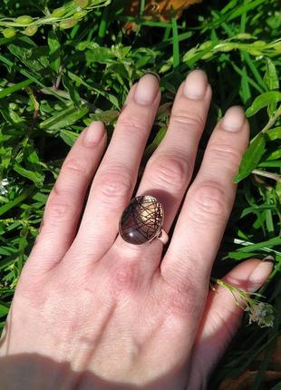 Кольцо. кварц волосатик ( рутиловый кварц)