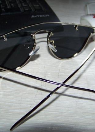 Солнцезащитные очки мини "кошачий глаз" черная линза антирефлекс серебристая оправа метал5 фото