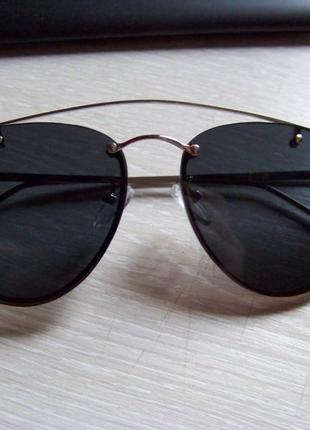 Солнцезащитные очки мини "кошачий глаз" черная линза антирефлекс серебристая оправа метал3 фото