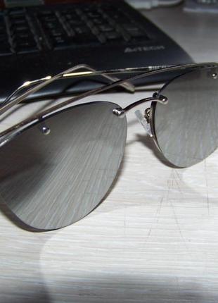 Солнцезащитные очки мини "кошачий глаз" линза зеркало антирефлекс оправа серебро2 фото