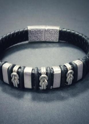 Браслет мужской - кожа и серебро 978600272