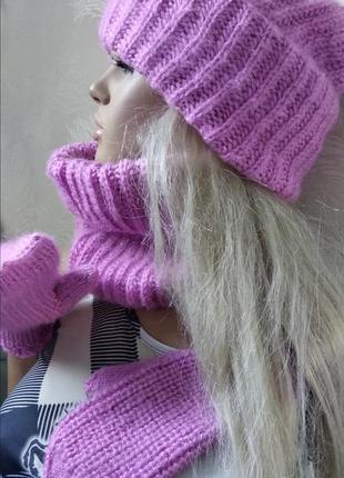 Зимний комплект шапка снуд и варежки4 фото