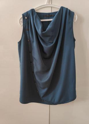 Дизайнерская стильная блуза безрукавка густой изумрудный богатый оттенок6 фото