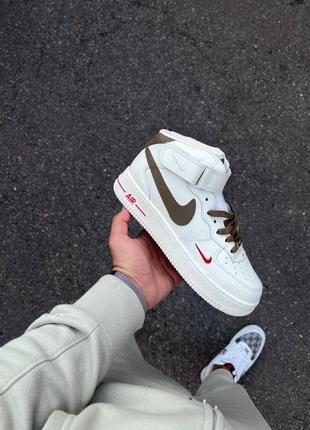 Nike air force 1 brown white rise mocco зимние кроссовки найк с мехом кремовые беж коричневые кофейные кросівки зимові зимні женские мужские7 фото