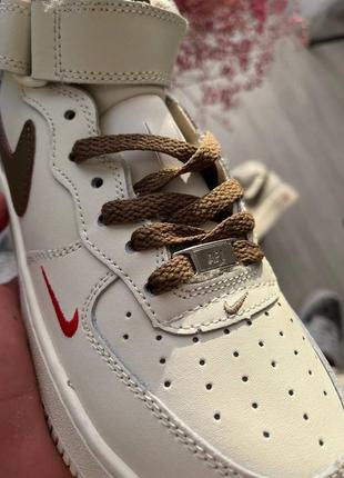 Nike air force 1 brown white rise mocco зимние кроссовки найк с мехом кремовые беж коричневые кофейные кросівки зимові зимні женские мужские4 фото