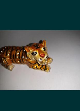 Эмалированная шкатулка для украшений ручной работы тигр подарок8 фото