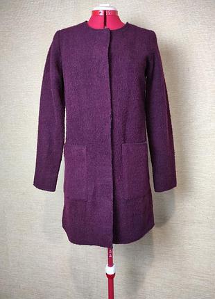 Бордове вовняне пальто жакет кардиган
