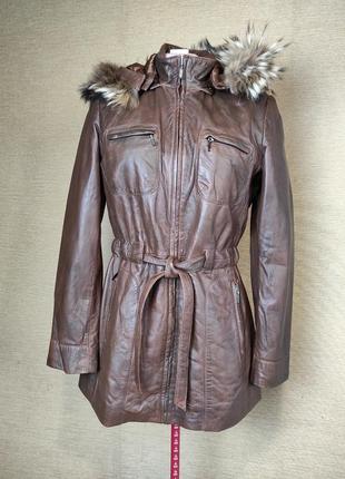 Шкіряна коричнева куртка парка кожанка3 фото