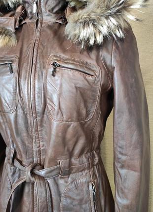 Шкіряна коричнева куртка парка кожанка2 фото