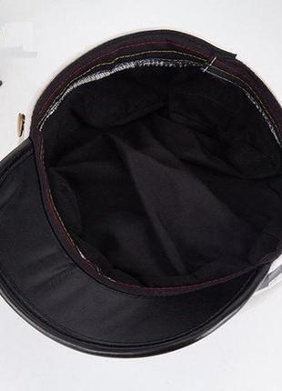 Жіночий картуз, кепі, плюшевий кашкет з козирком з шкірозамінника чорний3 фото