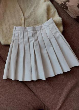 Нереальная плиссированная мини юбка экокожа4 фото
