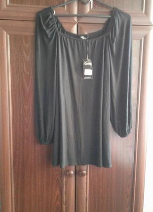 Трикотажна чорна блузка з обгорненими плечима довгий рукав yours супер батал