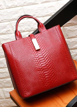 Женская кожаная красная деловая сумка3 фото