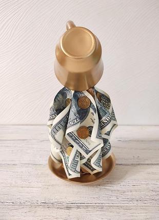 Сувенир статуэтка парящая чашка с золотым напылением и долларами ручная работа хенд...