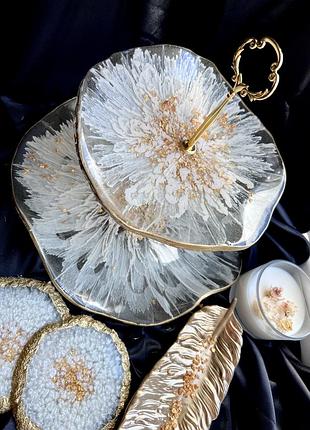 Етажерка цукерниця фруктовниця декор із смоли конфетница этажерка