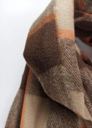 Теплий вовняний шерстяний шарф палантин в клітинку коричневий новий якісний2 фото