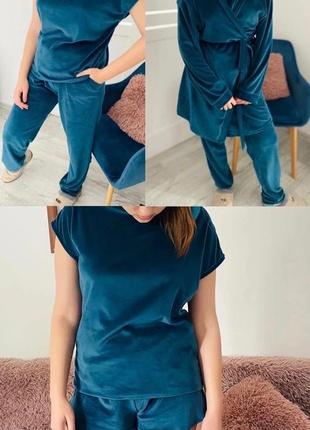 Велюровий костюм піжама 4в1 (халат,штани,шорти,футболка)2 фото