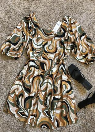 Платье с объемными рукавами платье с принтом свободное платье вискоза