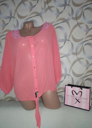 Блуза с прошвой на завязках от bella ragazza 50/52р