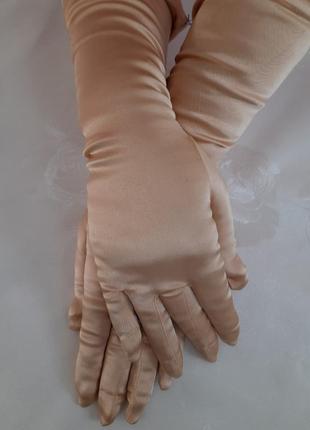 Золотисті атласні подовжені рукавички перчатки2 фото