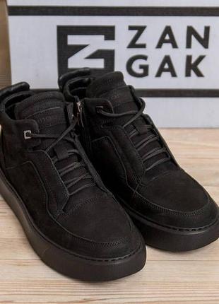 Зимние ботинки мужские zangak чёрный, чоловічі шкіряні зимові черевики zangak8 фото