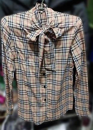Женская рубашка в клетку burberry  с бантом