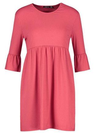 Boohoo платье розовое коралловое в рубчик новое с рукавом базовое3 фото