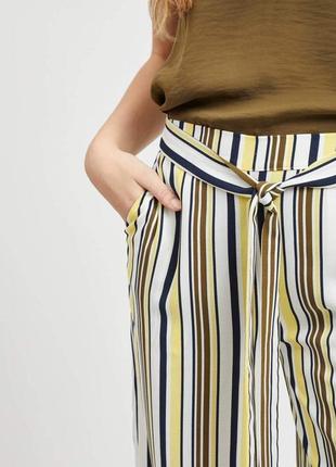 Vila кюлоты брюки бриджи прямые широкие полосатые новые с поясом белые желтые черные4 фото