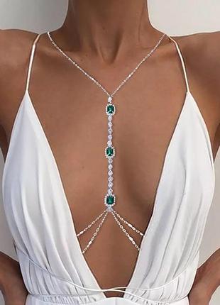 Цепочка на тело украшение для груди, для декольте цепочка нагрудная, сексуальный бюстгальтер