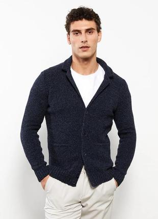 Синій чоловічий кардиган lc waikiki/лс вайкікі з вовною, на ґудзиках, з кишенями. фірмова туреччина