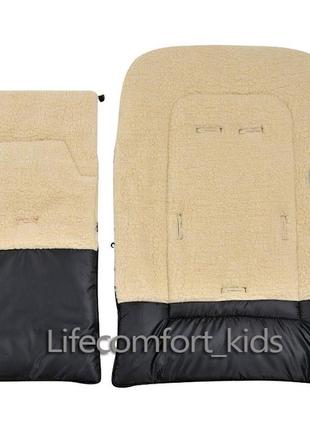 Комплект чехол черный зимний+рукавички в коляску санки на выписку конверт на овчине for kids -новый6 фото
