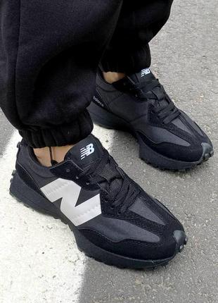 Стильные женские кроссовки new balance 327 black чёрные