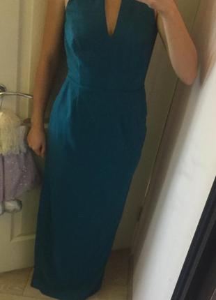 Платье длинное с разрезом, синее синее лазурное s-m