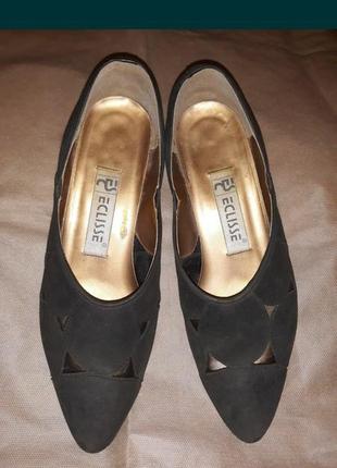 Туфли чёрные женские кожаные eclipse на низком каблуке 36 37 лодочки3 фото