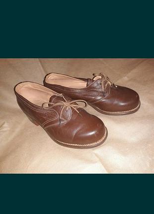 Туфли ретро коричневые кожаные женские на каблуке 34 обувь для танцев