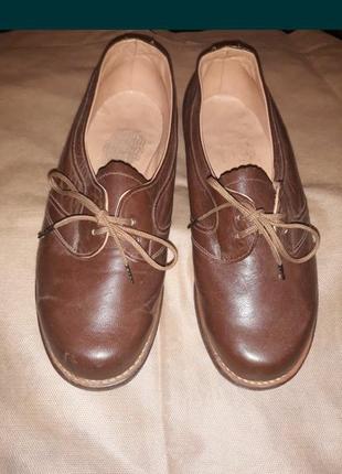 Туфли ретро коричневые кожаные женские на каблуке 34 обувь для танцев6 фото