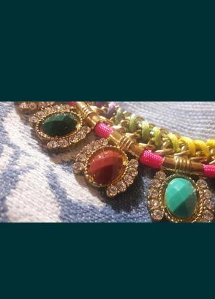 Калье из верёвочек, цепочек с камнями радужное цветное ожерелье летнее5 фото