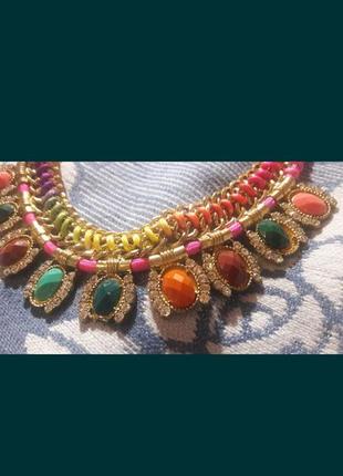 Калье из верёвочек, цепочек с камнями радужное цветное ожерелье летнее3 фото