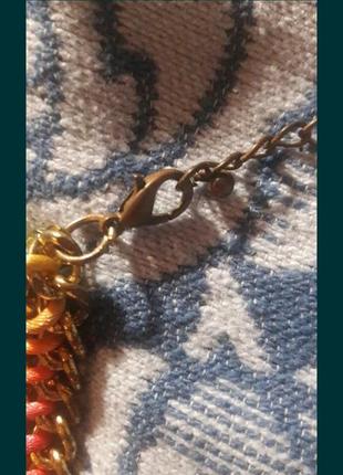 Калье из верёвочек, цепочек с камнями радужное цветное ожерелье летнее2 фото