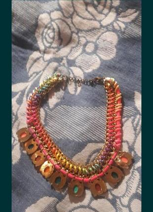 Калье из верёвочек, цепочек с камнями радужное цветное ожерелье летнее6 фото