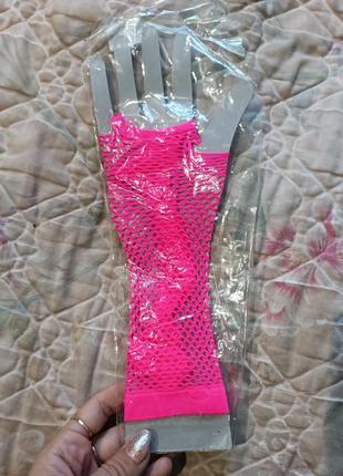 Шикарные стильные тонкие яркие высокие перчатки митенки сетка