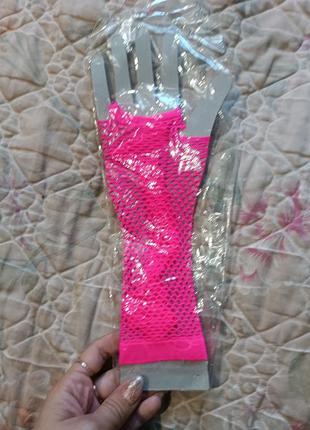 Шикарные стильные тонкие яркие высокие перчатки митенки сетка