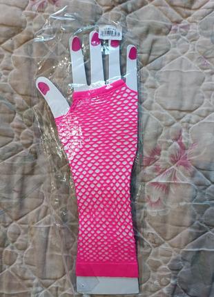 Шикарные стильные тонкие яркие высокие перчатки митенки сетка
