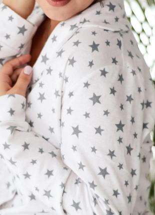 Піжама фланель байка сорочка штани футболка на ґудзиках тепла для дому та сну пижама світла з зірками7 фото