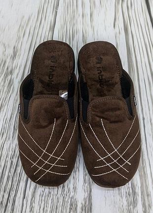 Тапочки мужские теплые закрытые inblu коричневые с кожаной стелькой 3309