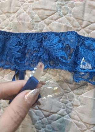 Ярко синий сетевой сексуальный пояс для чулок, подвязки6 фото