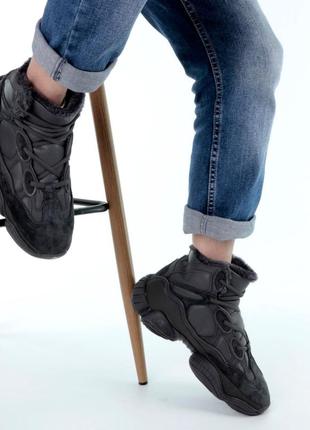 Зимові кросівки adidas yeezy 500 black high winter (хутро)6 фото